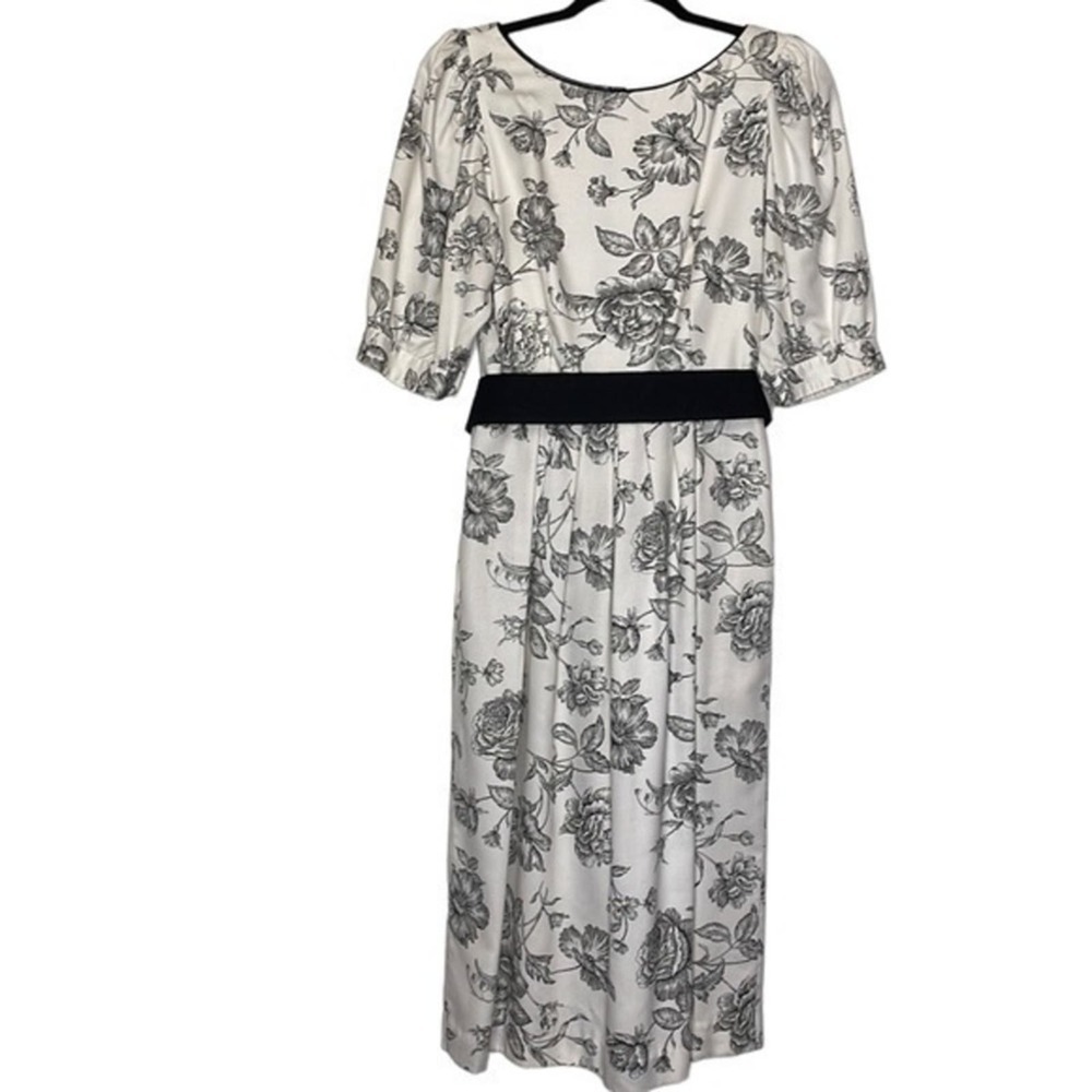 Vintage Lanz Originals Black & White Floral Cottagcore Dress Size 8